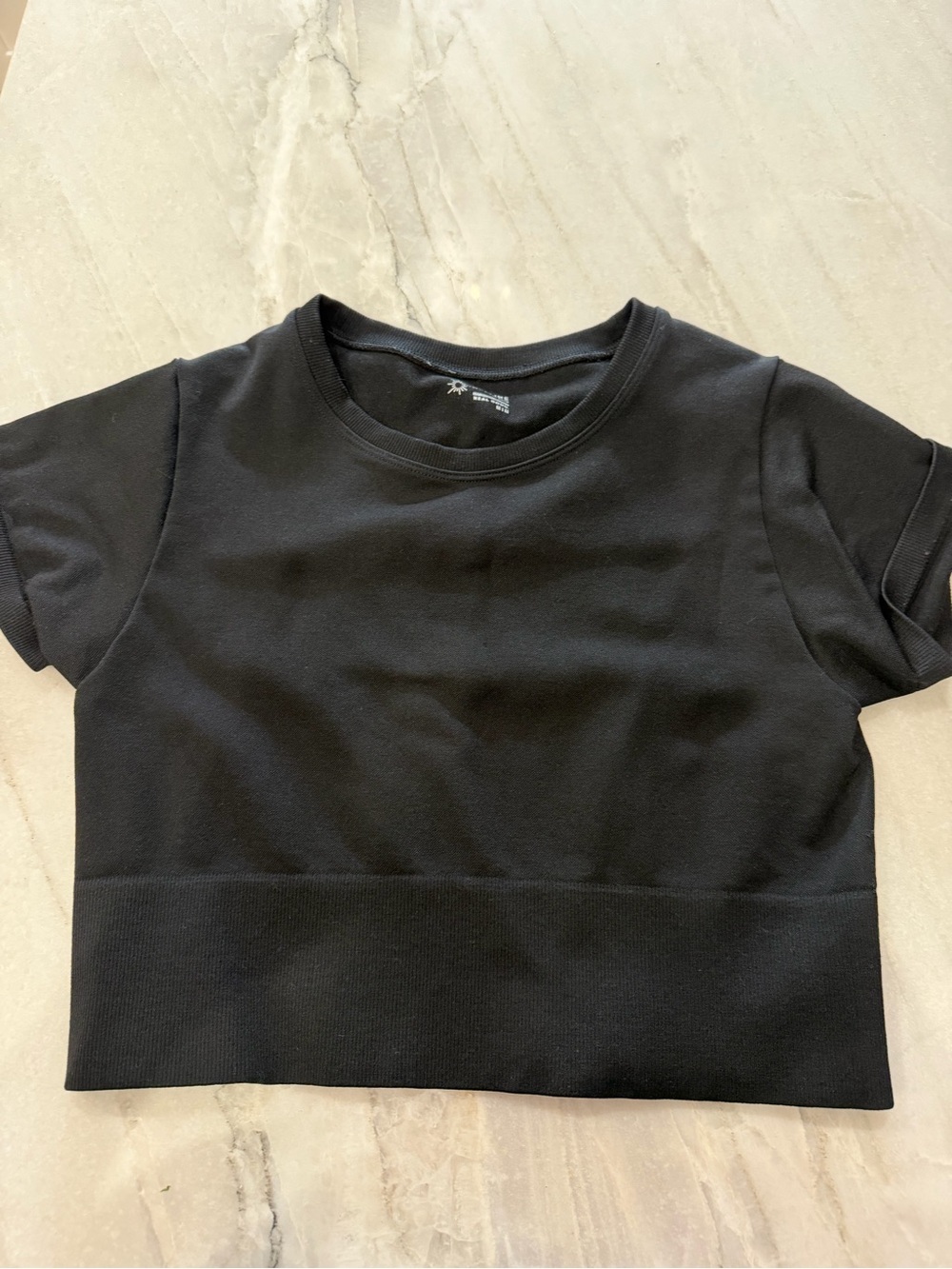 aerie Black Short Sleeve Cropped Crewneck Tee